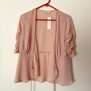 *NWT* Sophie Rue Blush Pink Ruched Sleeve Wrap Blouse w/ fabric tie belt - Small